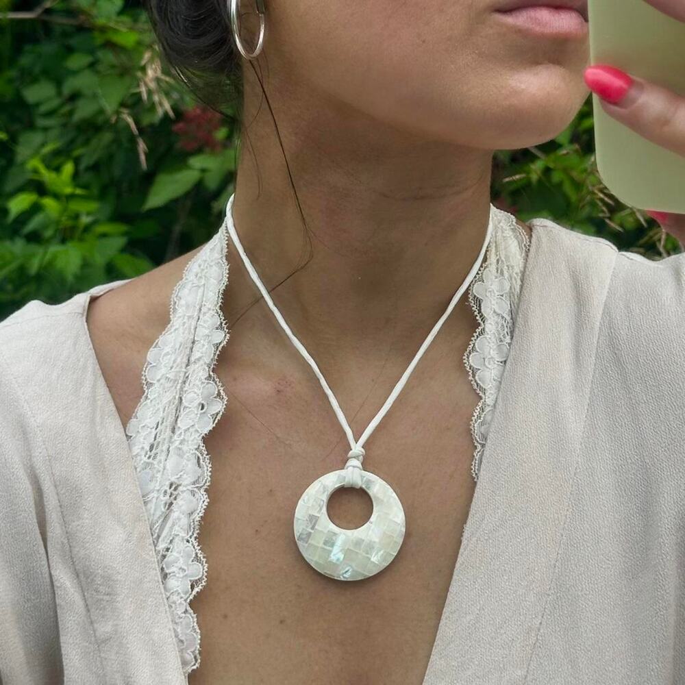 Cream mosaic shell avalon pendant